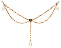 Vintage 14K geelgouden collier bezet met een saffier en parels.