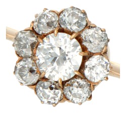 Antieke 18 kt. geelgouden broche bezet met ca. 3.00 ct. diamant.