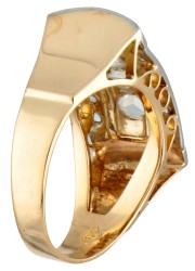 18K Geelgouden retro ring bezet met roos geslepen diamant.