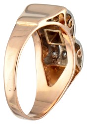 Retro 18K bicolour gouden ring bezet met roos geslepen diamanten.