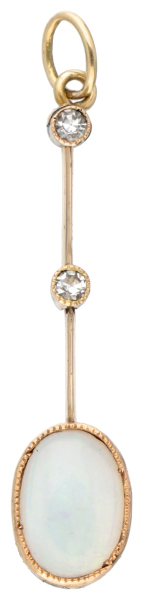 Antieke BWG 10K geelgouden hanger bezet met ca. 1.41 ct. edelopaal en ca. 0.06 ct. diamant.